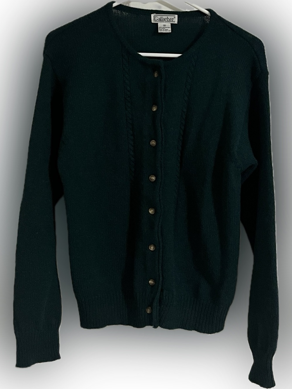 100% Shetland wool green cardigan M